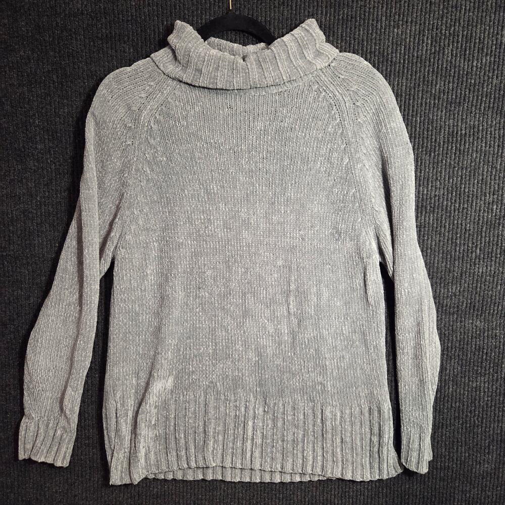 Vintage Style Gray Chenille Turtleneck Cozy Oversized Soft Knit Sweater Size XL